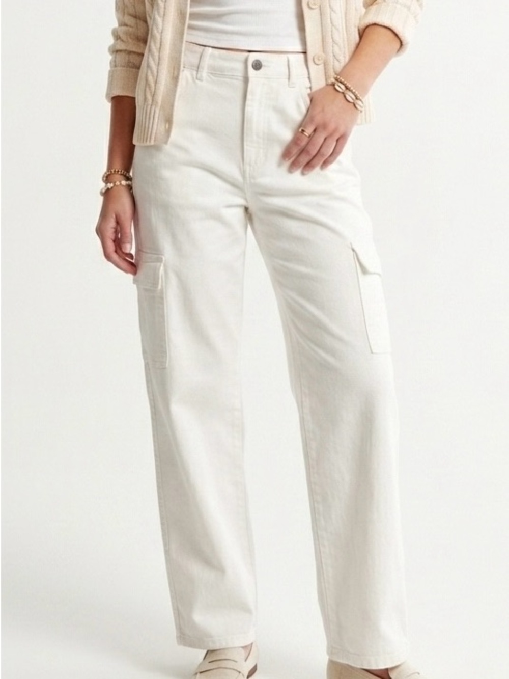 Hollister  High Rise White Cargo Dad Pants Size 4S Utility Y2K Gorpcore